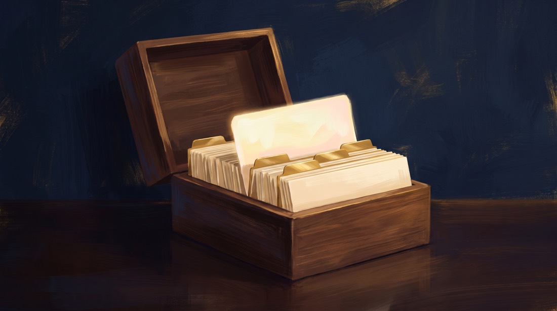 Illustration: Karteikasten mit goldenen Registern