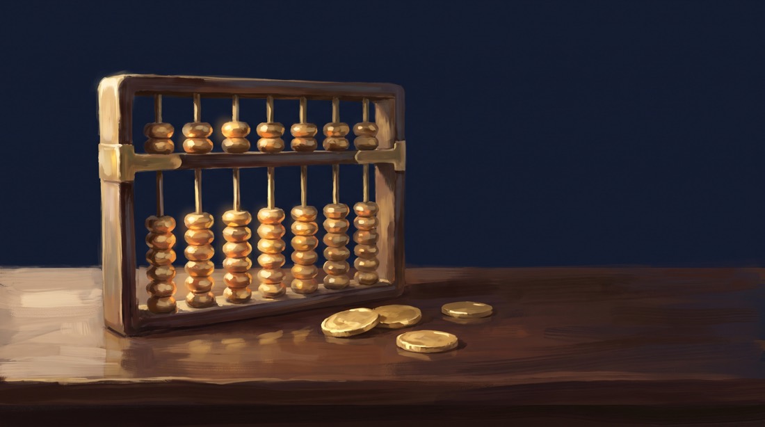 Illustration: Abakus mit goldenen Kugeln
